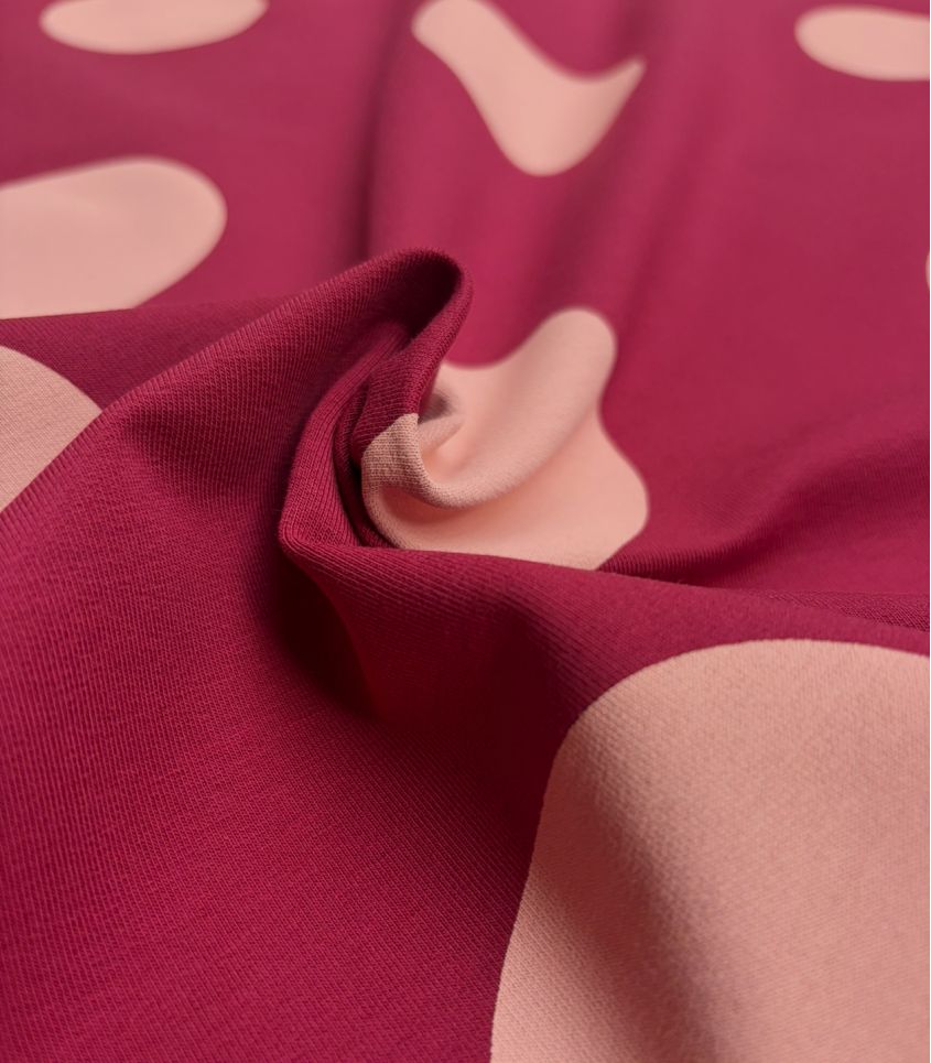 Tissu French terry - Big dots bordeaux