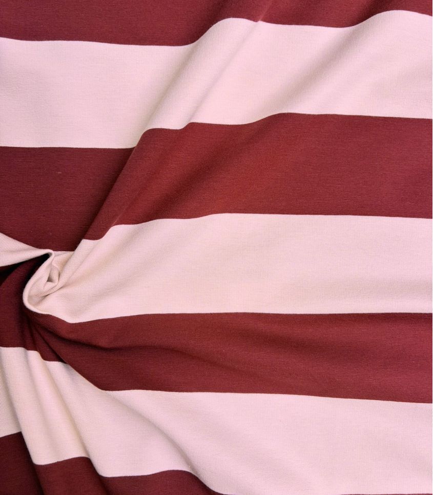 Tissu french terry larges rayures - Bordeaux Rose