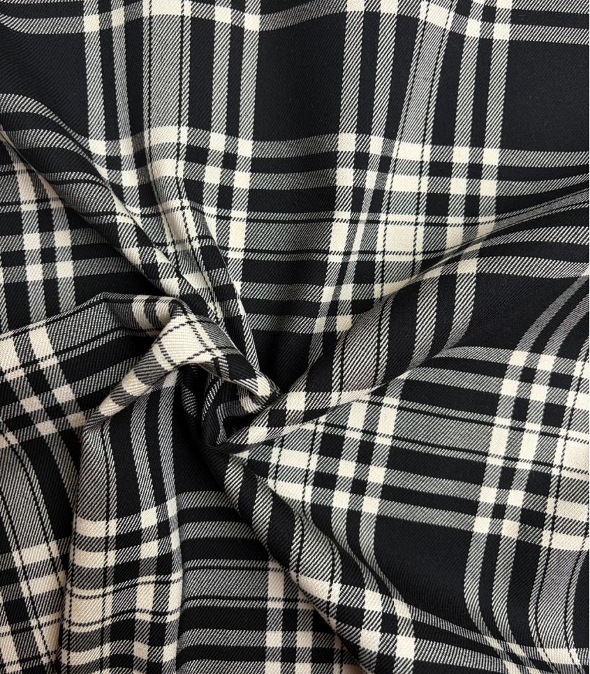Tissu Tartan check- Noir écru
