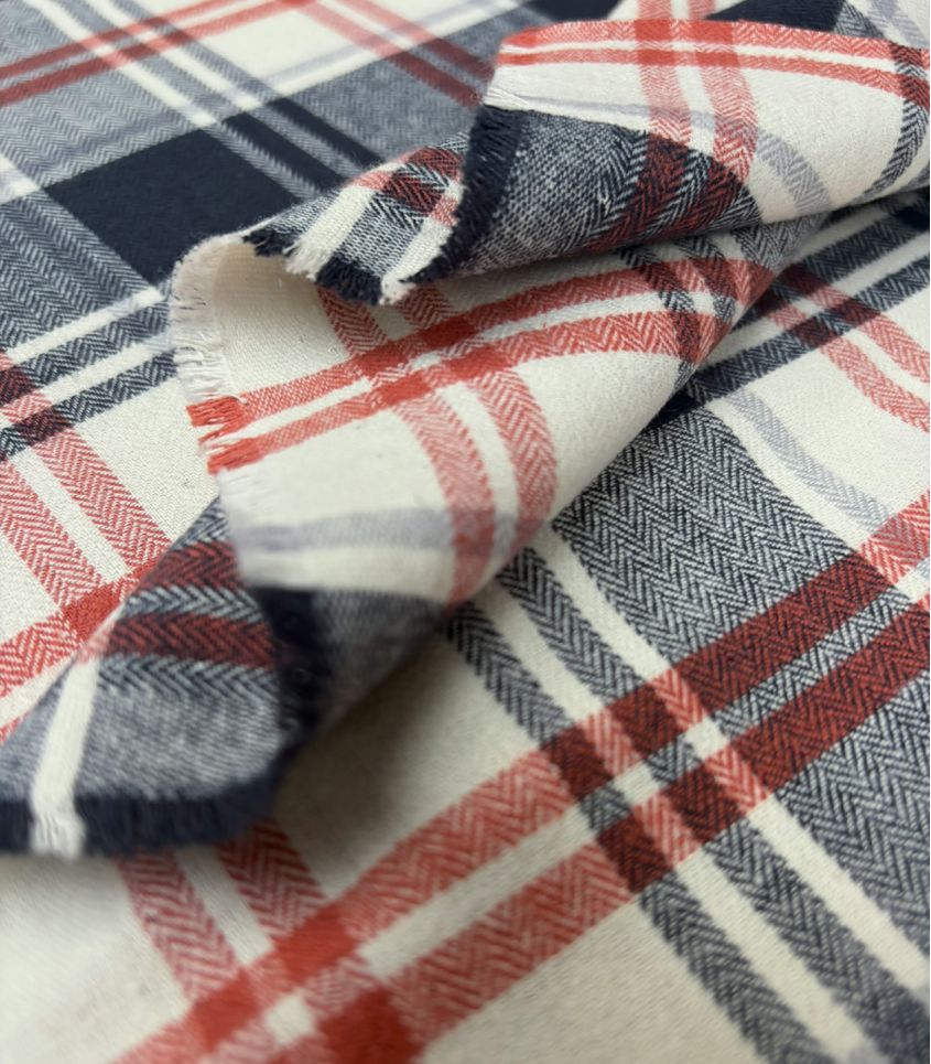 Tissu Flanelle de coton - Carreaux marine écru Tissu Flanelle de coton - Carreaux marine écru