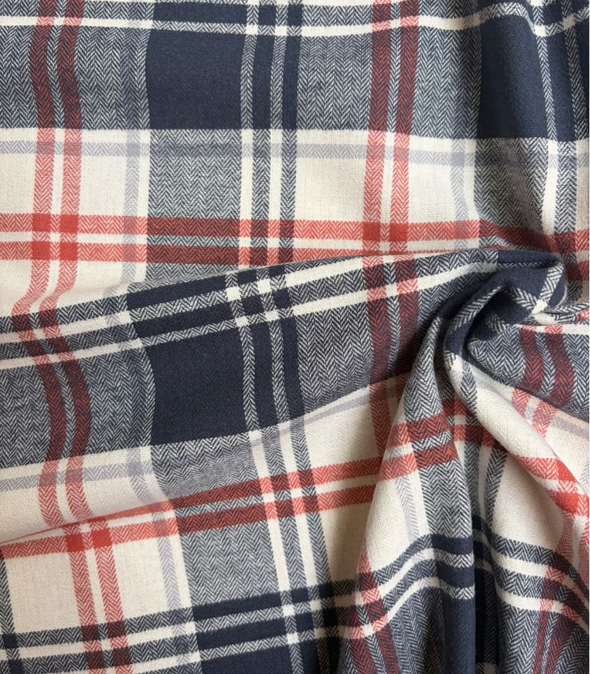 Tissu Flanelle de coton - Carreaux marine écru