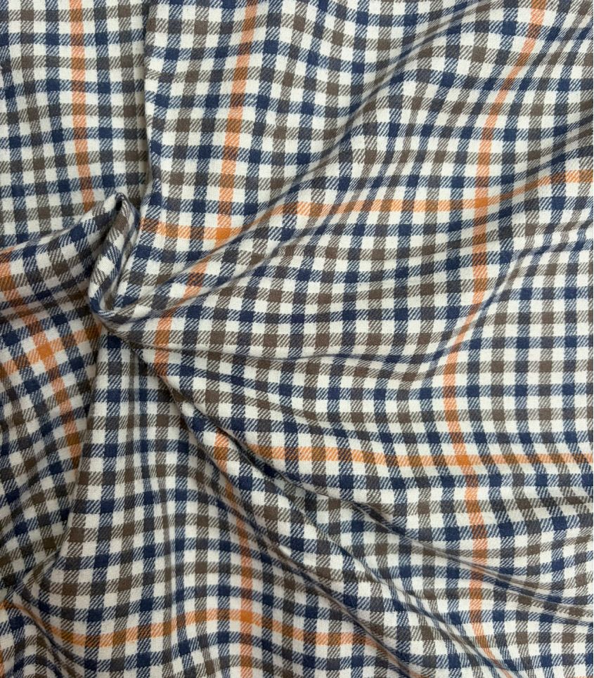 Tissu Flanelle de coton - Petits carreaux ocre bleu