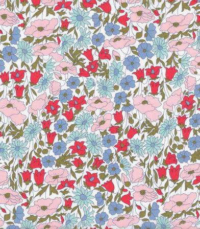 Tissu Liberty Poppy & Daisy blue/rose poudré Tissu Liberty Poppy & Daisy blue/rose poudré