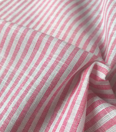 Tissu lin coton rayures - rouge Tissu lin coton rayures - rouge