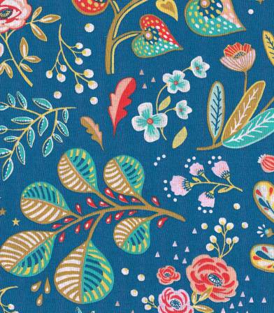 Tissu fleuri Ancolie - Cyan Tissu fleuri Ancolie - Cyan