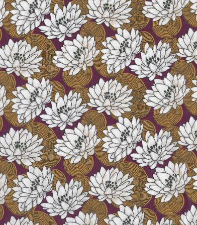 Tissu fleuri Nenuphar - ambre