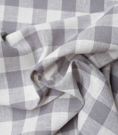 Tissu Lin coton carreaux - gris Tissu Lin coton carreaux - gris