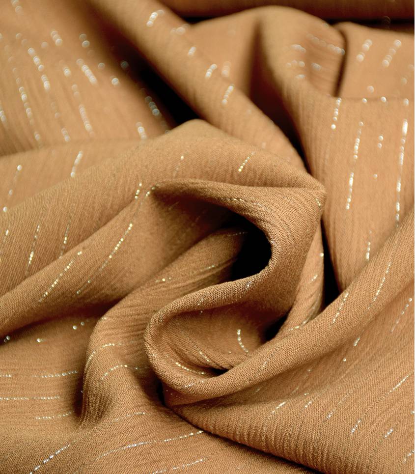 Tissu viscose crinkle rayure argent Caramel