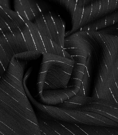 Tissu viscose crinkle rayure argent - Noir