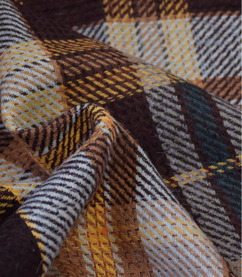 Tissu Lainage pour manteau écossais marine et gris à l